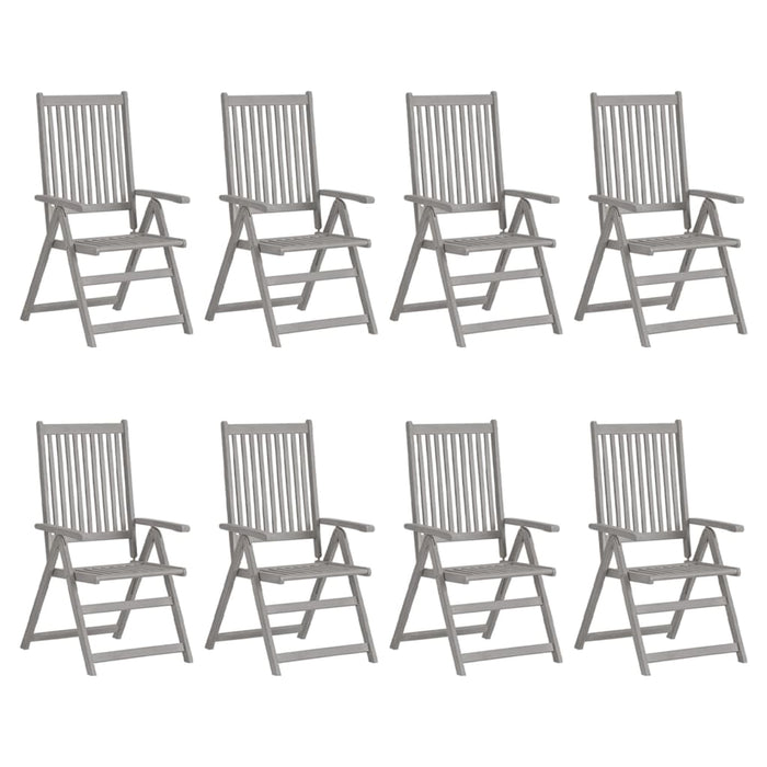 Adjustable garden chairs with cushions 8 pieces. Gray acacia wood