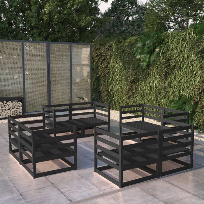 8-tlg. Garten-Lounge-Set Schwarz Massivholz Kiefer