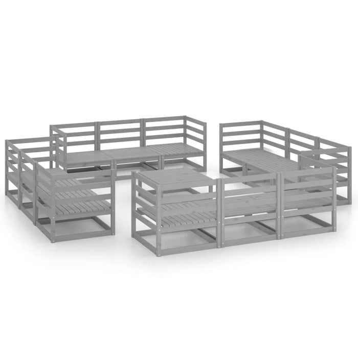 13-tlg. Garten-Lounge-Set Grau Kiefer Massivholz