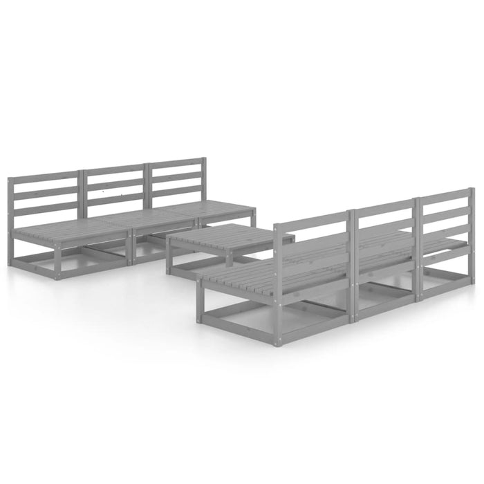 7-tlg. Garten-Lounge-Set Grau Kiefer Massivholz