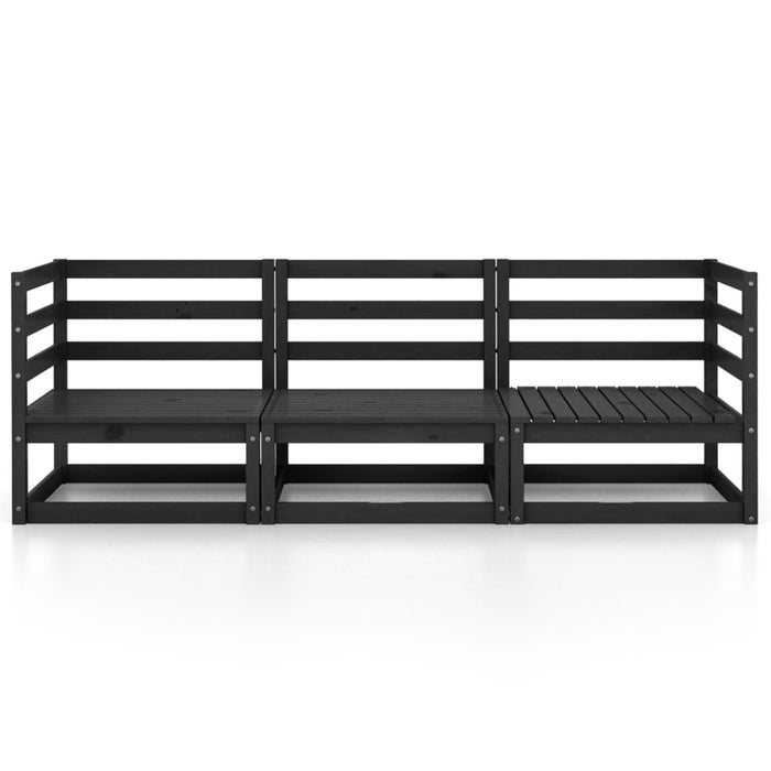 3-Sitzer-Gartensofa Schwarz Kiefer Massivholz
