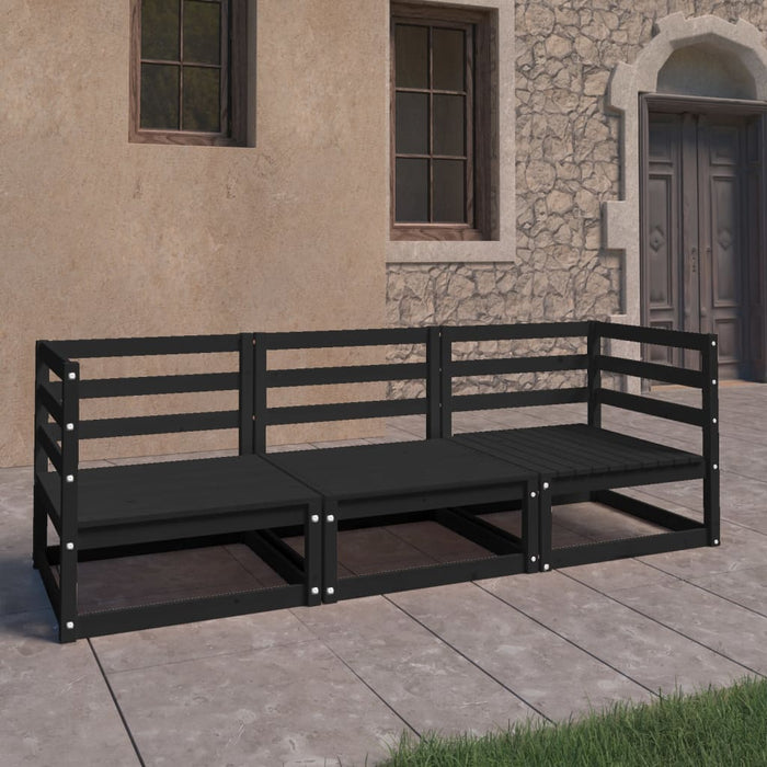 3-Sitzer-Gartensofa Schwarz Kiefer Massivholz