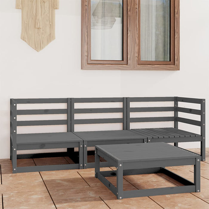 4-tlg. Garten-Lounge-Set Grau Kiefer Massivholz