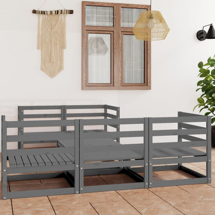 6-tlg. Garten-Lounge-Set Grau Kiefer Massivholz
