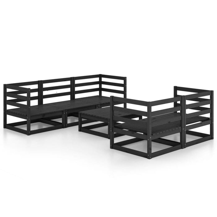 6-tlg. Garten-Lounge-Set Schwarz Massivholz Kiefer
