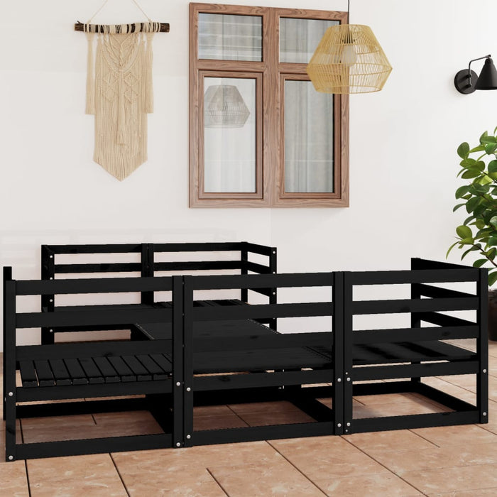 6-tlg. Garten-Lounge-Set Schwarz Massivholz Kiefer
