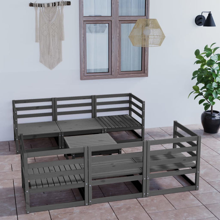 7-tlg. Garten-Lounge-Set Grau Kiefer Massivholz