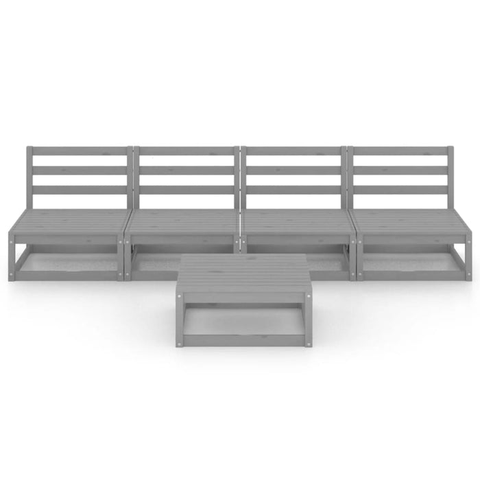 5-tlg. Garten-Lounge-Set Grau Kiefer Massivholz
