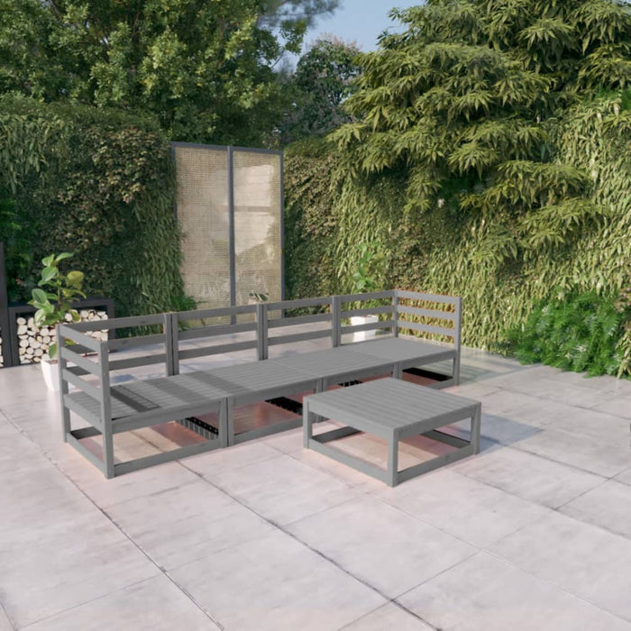5-tlg. Garten-Lounge-Set Grau Kiefer Massivholz