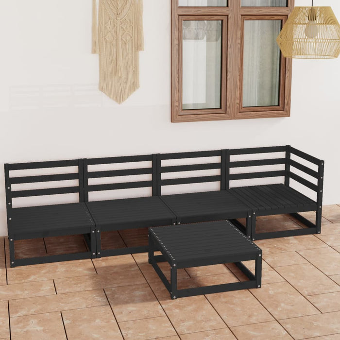 5-tlg. Garten-Lounge-Set Schwarz Massivholz Kiefer