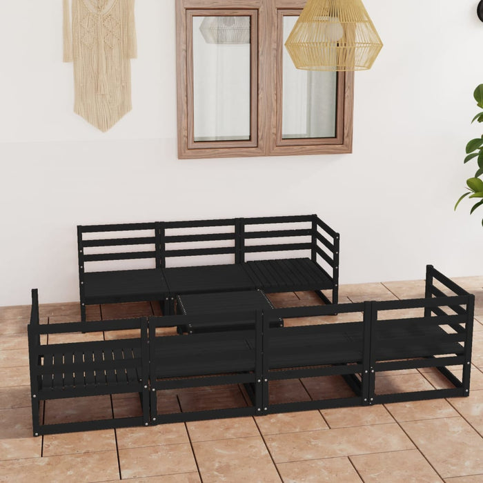 8-tlg. Garten-Lounge-Set Schwarz Massivholz Kiefer