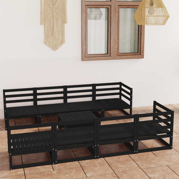 9-tlg. Garten-Lounge-Set Schwarz Massivholz Kiefer