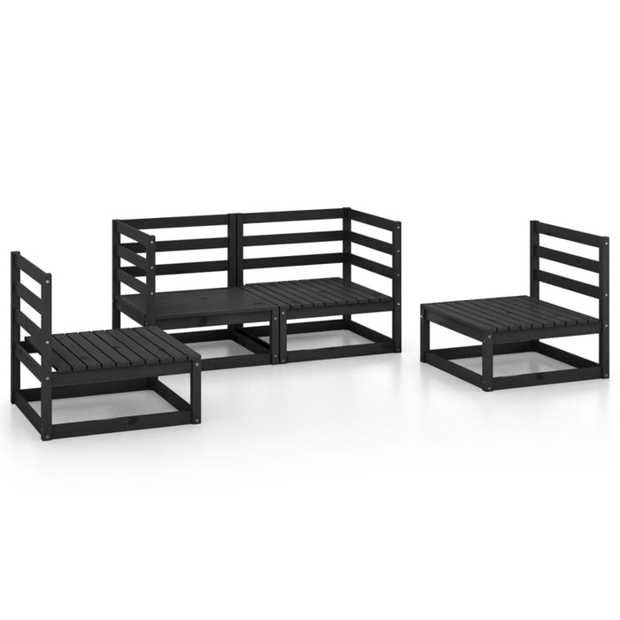 4-tlg. Garten-Lounge-Set Schwarz Massivholz Kiefer