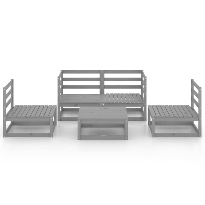 5-tlg. Garten-Lounge-Set Grau Kiefer Massivholz