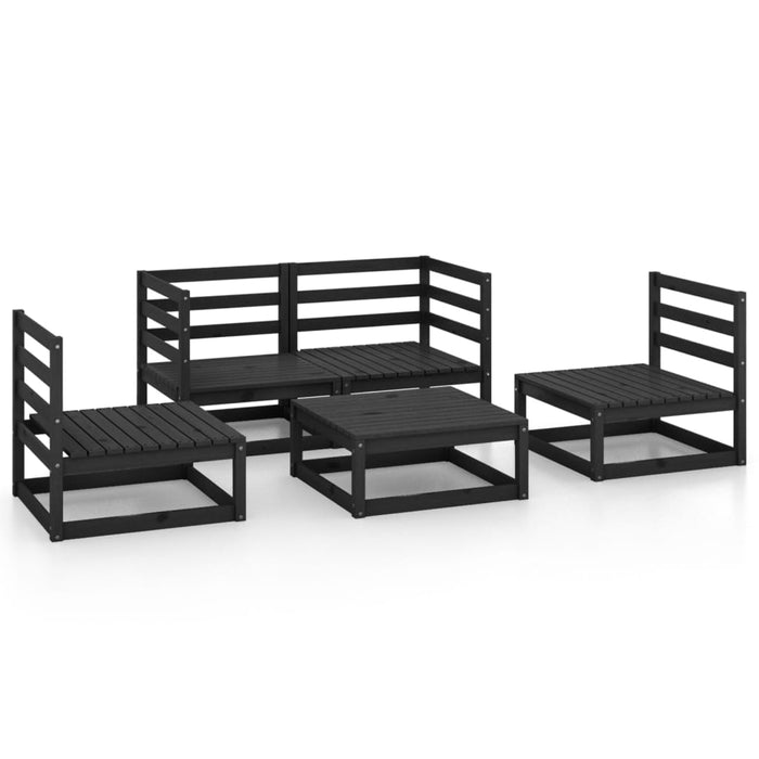5-tlg. Garten-Lounge-Set Schwarz Massivholz Kiefer