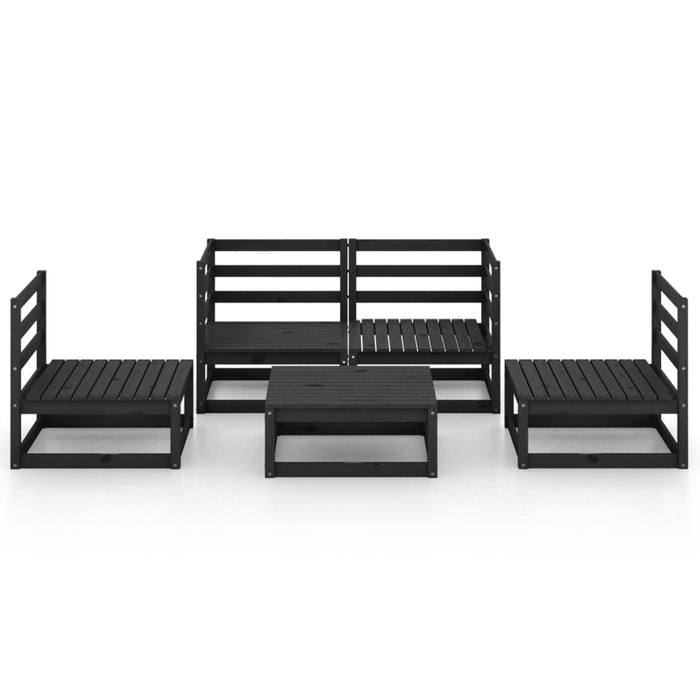 5-tlg. Garten-Lounge-Set Schwarz Massivholz Kiefer