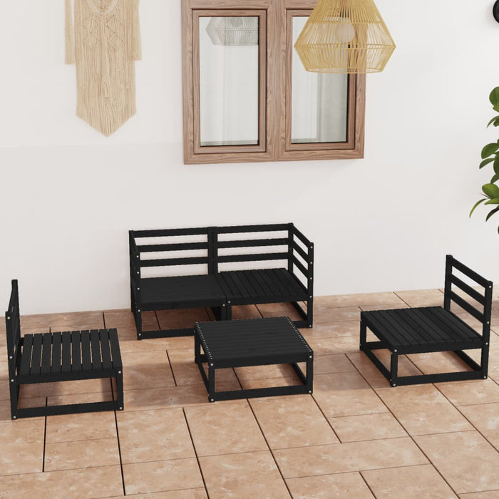 5-tlg. Garten-Lounge-Set Schwarz Massivholz Kiefer
