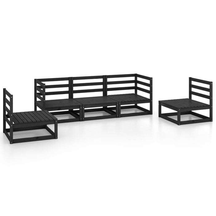 5-tlg. Garten-Lounge-Set Schwarz Massivholz Kiefer