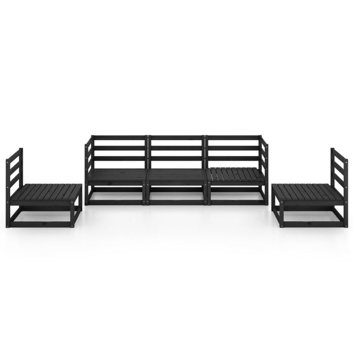 5-tlg. Garten-Lounge-Set Schwarz Massivholz Kiefer