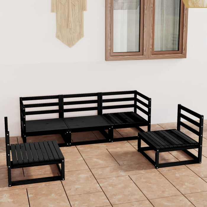 5-tlg. Garten-Lounge-Set Schwarz Massivholz Kiefer