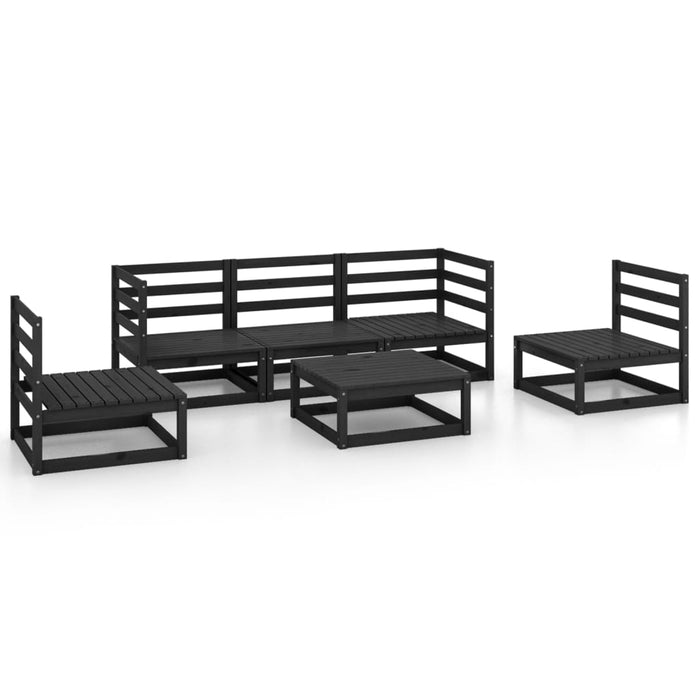 6-tlg. Garten-Lounge-Set Schwarz Massivholz Kiefer