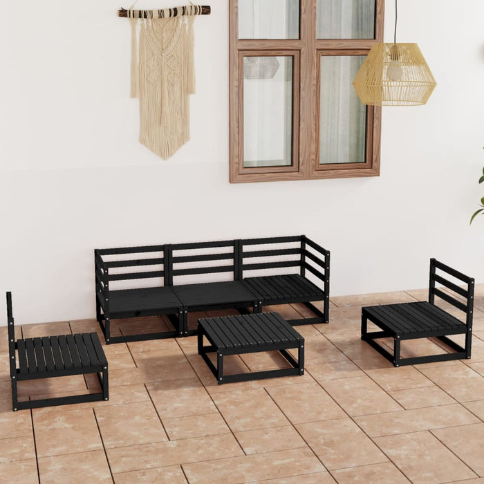 6-tlg. Garten-Lounge-Set Schwarz Massivholz Kiefer