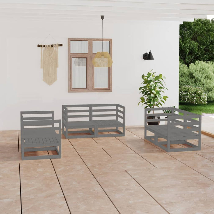6-tlg. Garten-Lounge-Set Grau Kiefer Massivholz