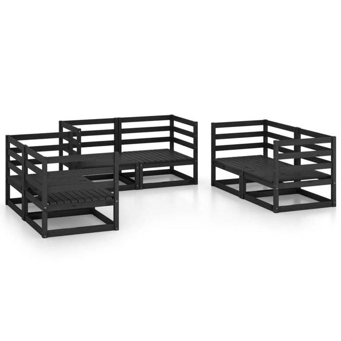 6-tlg. Garten-Lounge-Set Schwarz Massivholz Kiefer
