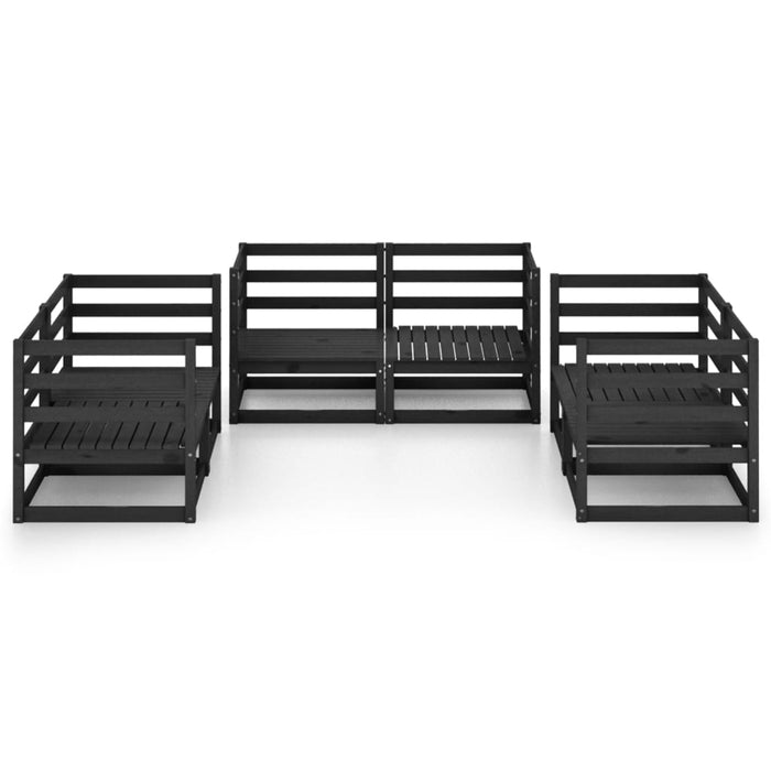 6-tlg. Garten-Lounge-Set Schwarz Massivholz Kiefer