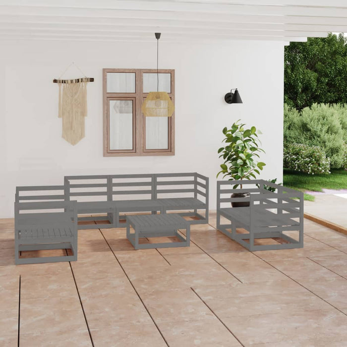 8-tlg. Garten-Lounge-Set Grau Kiefer Massivholz