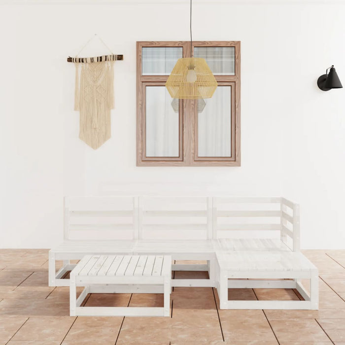 5-tlg. Garten-Lounge-Set Weiß Kiefer Massivholz