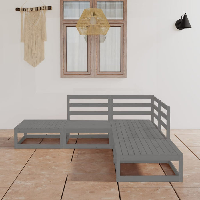 5-tlg. Garten-Lounge-Set Grau Kiefer Massivholz