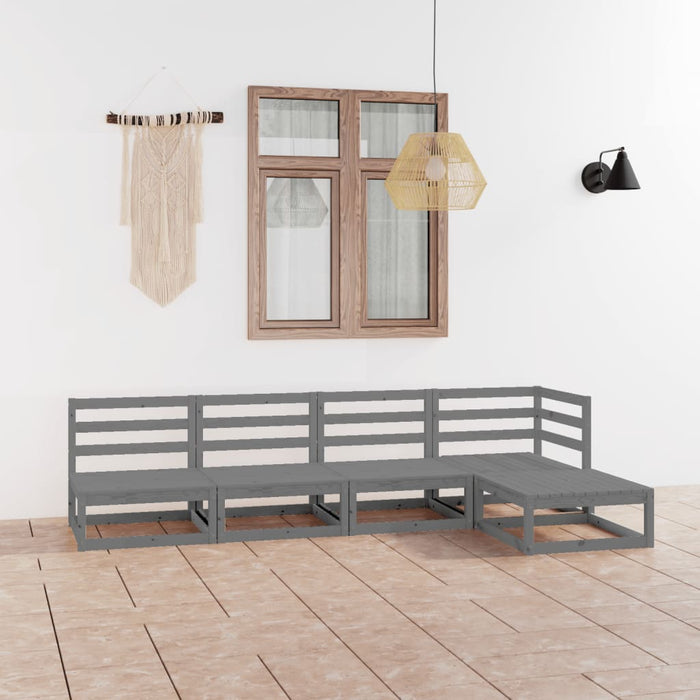 5-tlg. Garten-Lounge-Set Grau Kiefer Massivholz