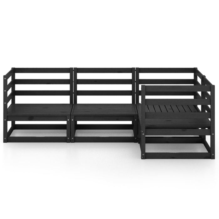 4-tlg. Garten-Lounge-Set Schwarz Massivholz Kiefer