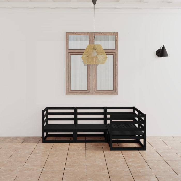 4-tlg. Garten-Lounge-Set Schwarz Massivholz Kiefer