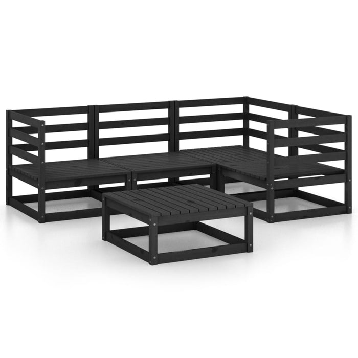 5-tlg. Garten-Lounge-Set Schwarz Massivholz Kiefer