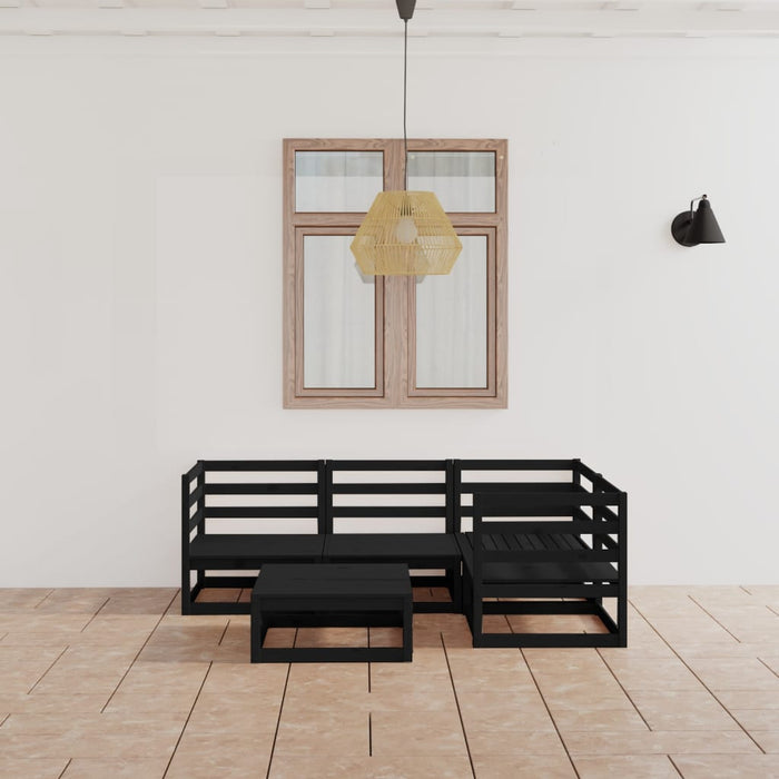 5-tlg. Garten-Lounge-Set Schwarz Massivholz Kiefer