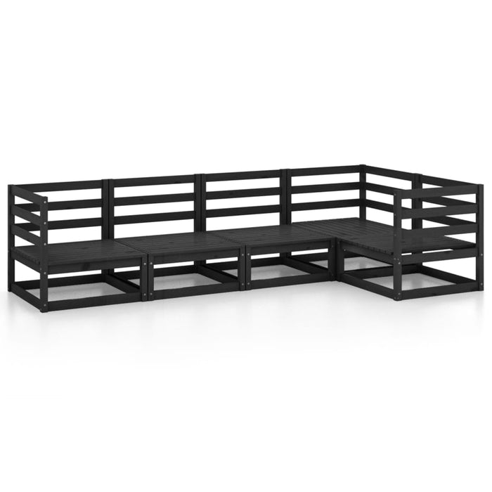 5-tlg. Garten-Lounge-Set Schwarz Massivholz Kiefer