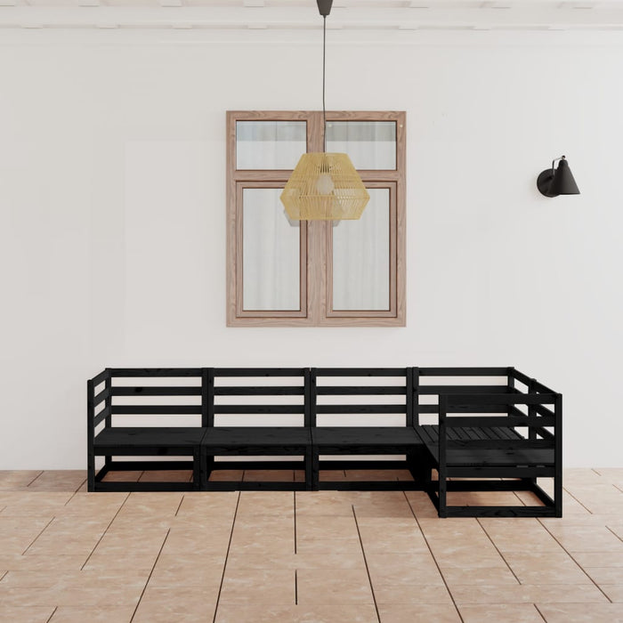 5-tlg. Garten-Lounge-Set Schwarz Massivholz Kiefer
