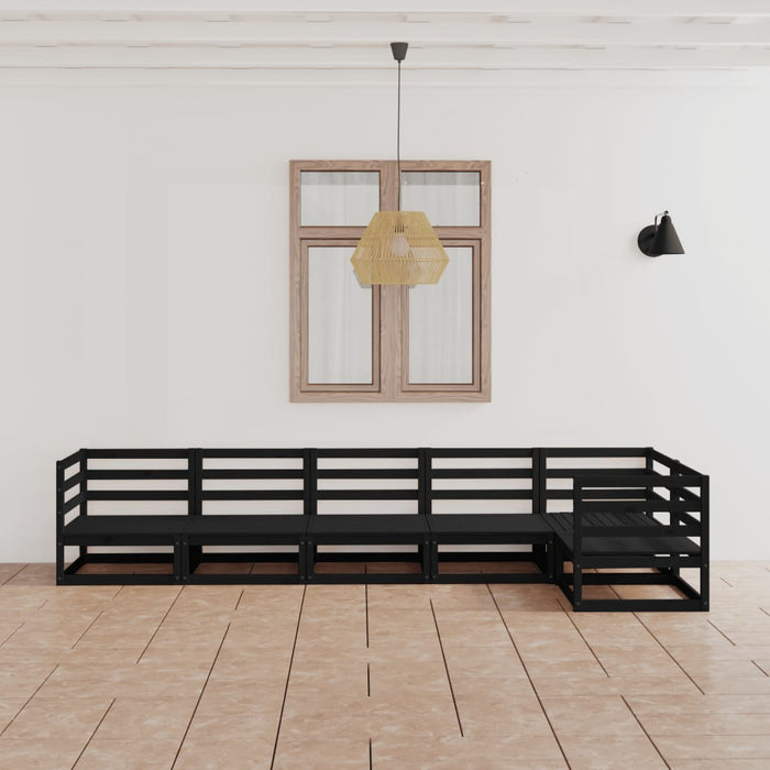 6-tlg. Garten-Lounge-Set Schwarz Massivholz Kiefer