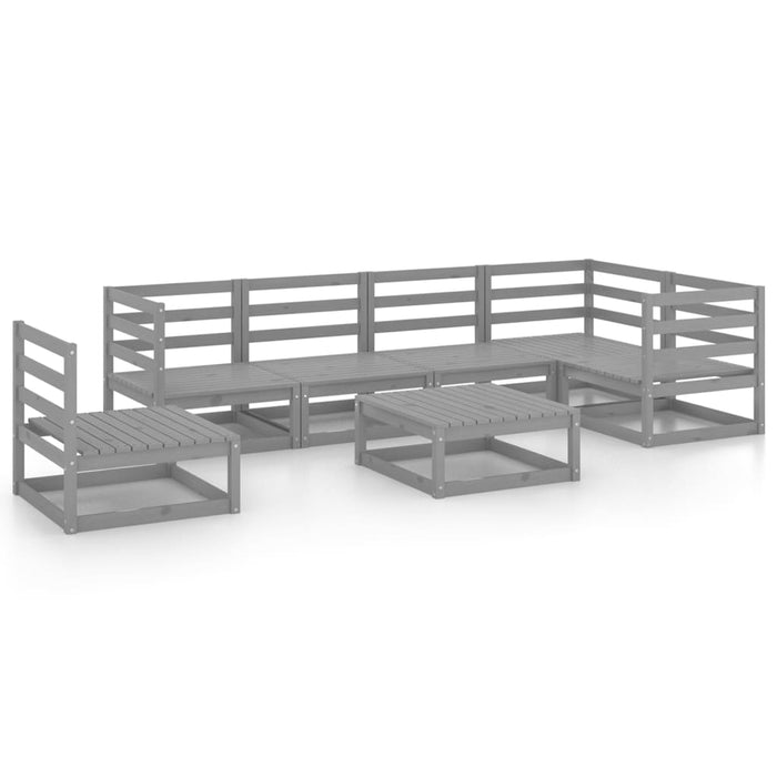 7-tlg. Garten-Lounge-Set Grau Kiefer Massivholz
