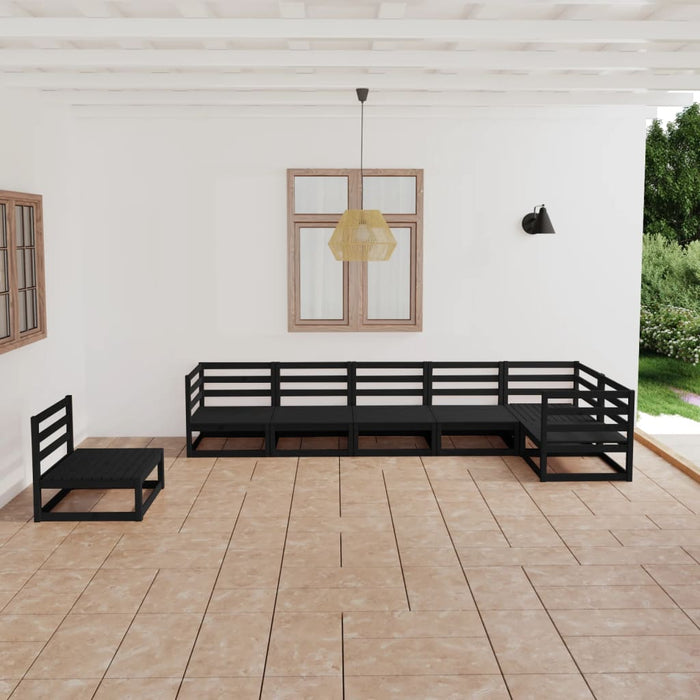 7-tlg. Garten-Lounge-Set Schwarz Massivholz Kiefer