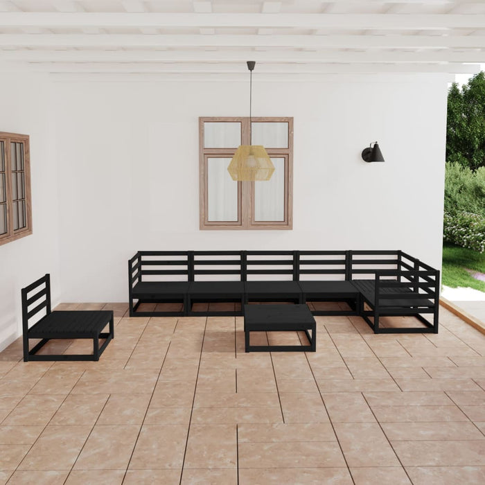 8-tlg. Garten-Lounge-Set Schwarz Massivholz Kiefer