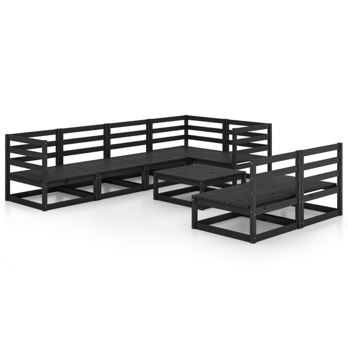 8-tlg. Garten-Lounge-Set Schwarz Massivholz Kiefer