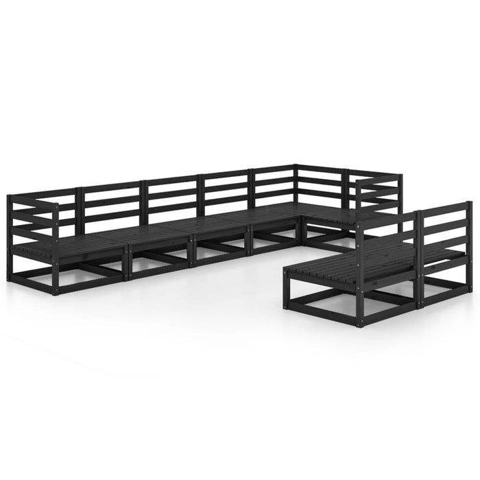 8-tlg. Garten-Lounge-Set Schwarz Massivholz Kiefer