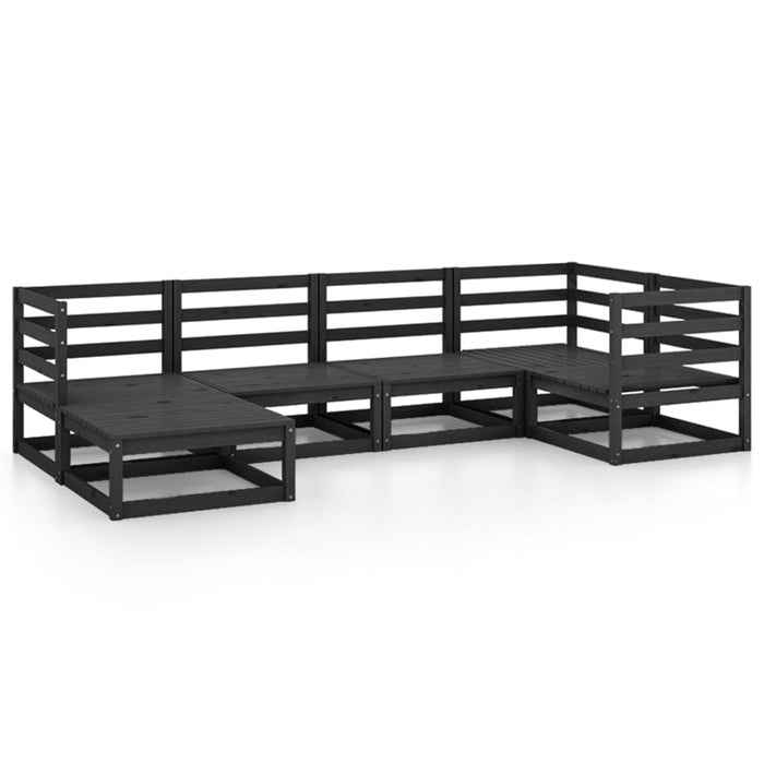 6-tlg. Garten-Lounge-Set Schwarz Massivholz Kiefer