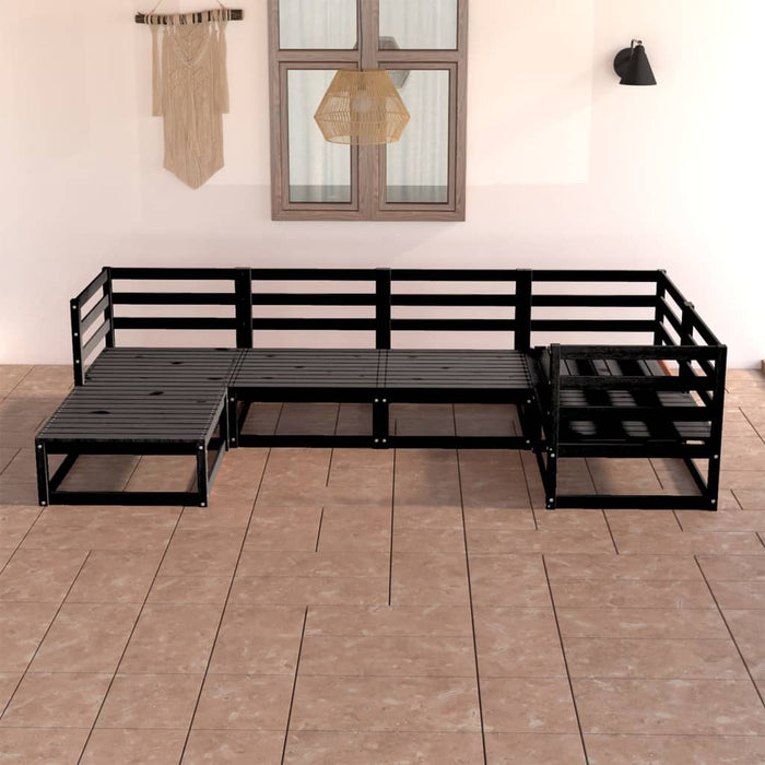 6-tlg. Garten-Lounge-Set Schwarz Massivholz Kiefer