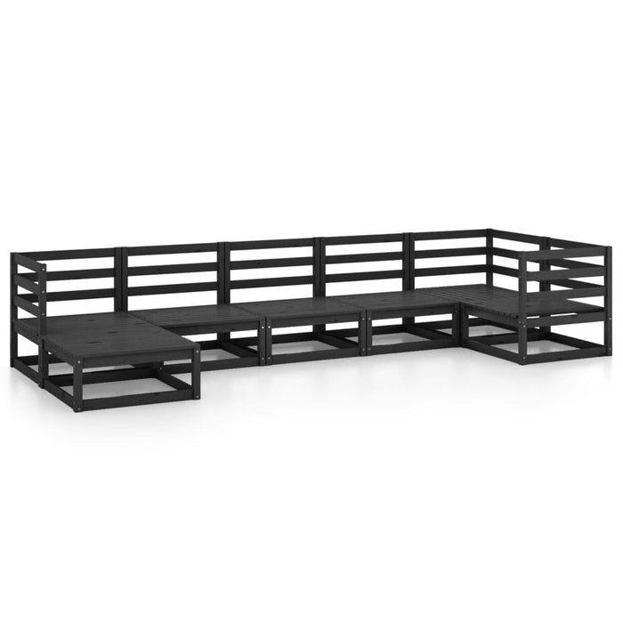7-tlg. Garten-Lounge-Set Schwarz Massivholz Kiefer