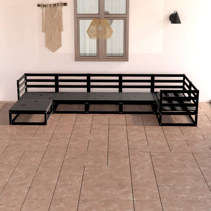 7-tlg. Garten-Lounge-Set Schwarz Massivholz Kiefer