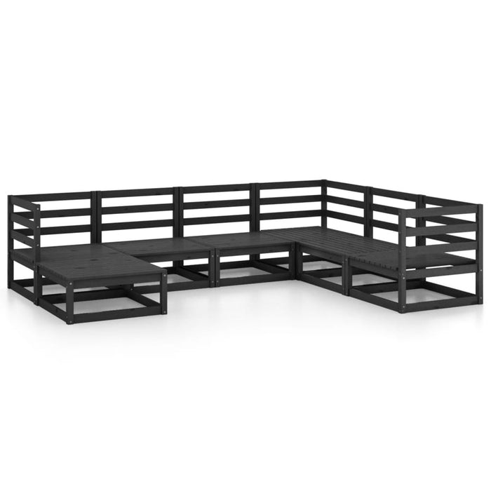 7-tlg. Garten-Lounge-Set Schwarz Massivholz Kiefer